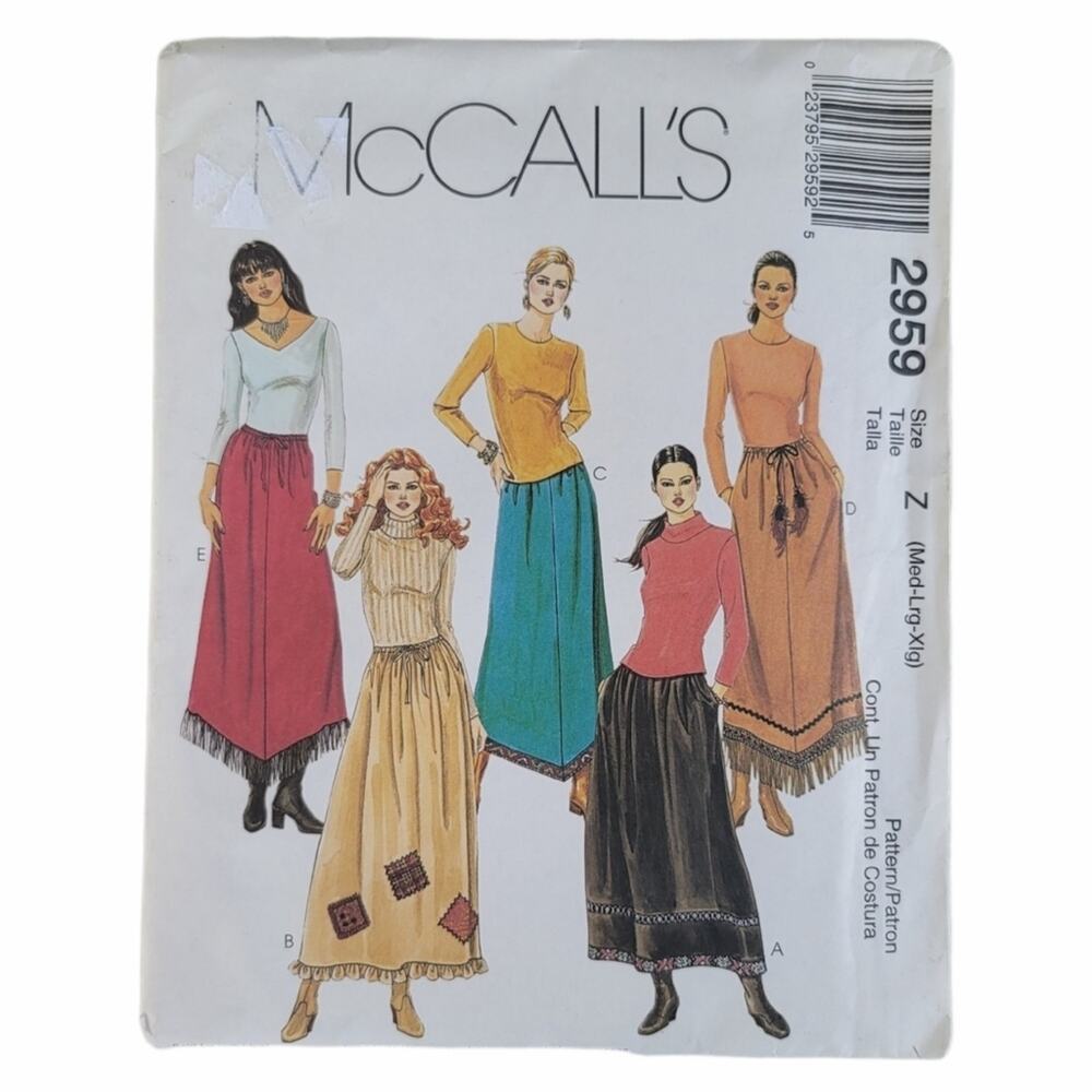 McCall's Sewing Pattern 2959 Misses Pull-On Skirts Size M L XL Vintage UNCUT